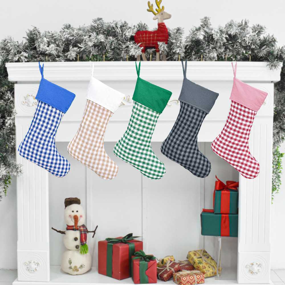 RTS • Wholesale Gingham Stripe Santa Sack & Stockings