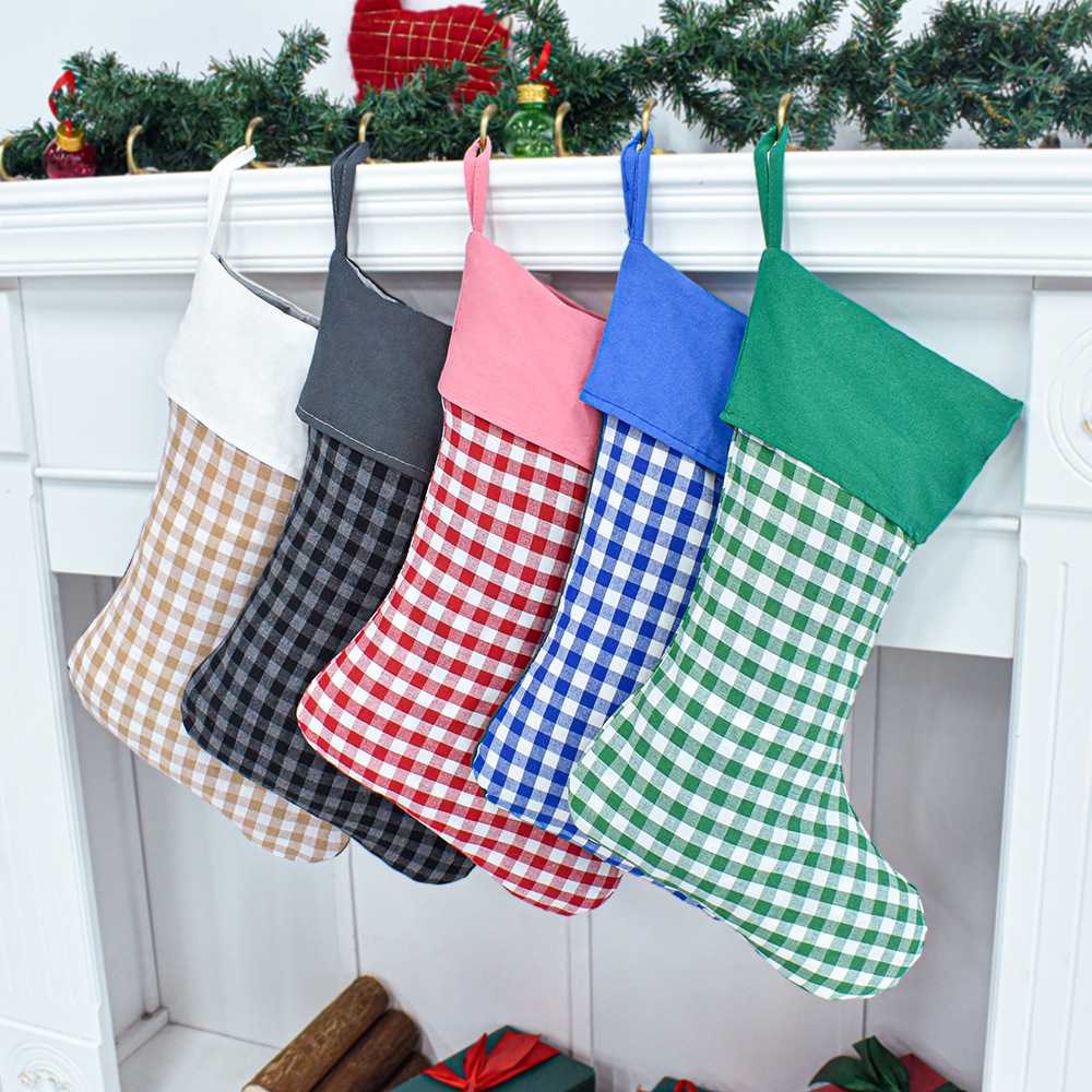 RTS • Wholesale Gingham Stripe Santa Sack & Stockings