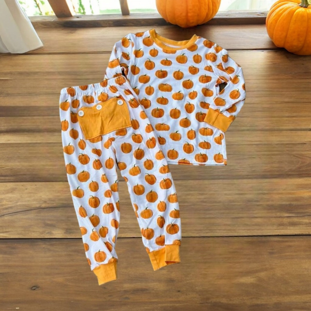 RTS • Wholesale Pumpkin Booty Flap Two Piece Jam Set